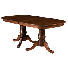 an oval wooden table with two pedestals on one end and three leaves on the other