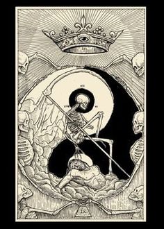 Displate is a one-of-a-kind metal poster designed to capture your unique passions. Sturdy, magnet mounted, and durable – not to mention easy on the eyes! Kartu Tarot, Card Tattoo, Tarot Cards Art, 다크 판타지, Occult Art, Odaiba, A Skeleton, Tarot Art, Memento Mori