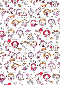 an image of children's drawings on a white background with red and pink colors