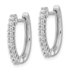 Rhodium over 14K white gold polished hoop earrings with prong set, round lab grown diamonds of SI1/SI2 clarity and G-H-I color grade. Lab grown diamonds weighs 0.30 cttw. Measures approximately 5/8"L x 9/16"W and have post, notch and lock closures. Classic White Huggie Earrings With Diamond Accents, Classic White Gold Cubic Zirconia Huggie Earrings, Classic Small Hoop Diamond Earrings With Prong Setting, Classic Silver Hoop Earrings With Brilliant Cut, Fine Jewelry Oval Huggie Earrings With Prong Setting, Silver Classic Huggie Earrings With Halo Design, Classic Round Huggie Earrings With Diamond Accents, Classic Silver Small Hoop Diamond Earrings, Classic Diamond Accented Huggie Earrings For Anniversary