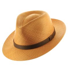 A man of mystery and undeniable style. Designed to help you keep your cool in any situation, with a padded comfort sweatband of exceptional breathability. Made of straw and is the color of toasted wheat, finely handwoven in Ecuador, and completed in the USA with a deep mocha leather hatband. Summer discoveries are waiting. Grab your hat, and get started. Brim width: 2 3/8 Inches Crown Height: 4.5" Inches Brim and crown measurements may vary slightly since this product is handwoven Modern Everyday Summer Hat, Casual Fitted Solid Hat Bands, Casual Solid Fitted Hat Bands, Brown Toquilla Straw Panama Hat For Outdoor, Adjustable Fit Brown Straw Hat For Outdoor, Adjustable Brown Straw Hat For Outdoor, Outdoor Adjustable Fit Brown Straw Hat, Outdoor Brown Toquilla Straw Panama Hat, Classic Woven Panama Hat For Travel