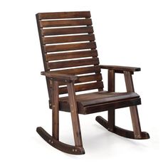 a wooden rocking chair on a white background