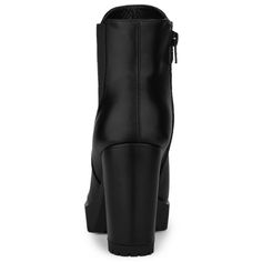 Designed with zipper closure, this boot allows you to wear it on and off easily. These platform booties have a chunky heel to add a touch of height and style to your everyday look. You can pair it with a dress or pair of pants for a charming look. It must-have in every 's closet! It's a good choice for Christmas Day and role-playing. Edgy High Heel Platform Boots With Zipper Closure, High Heel Faux Leather Boots With Lug Sole, High Heeled Boots With Lug Sole In Faux Leather, Trendy High Ankle Platform Boots With Zipper Closure, Winter Chunky Platform Heeled Boots In Faux Leather, Winter Ankle Boot Heels With Zipper Closure, Winter Ankle Boot Heels With Zipper, Winter High Ankle Heels With Zipper Closure, Round Toe Heeled Boots With Zipper For Work