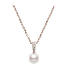 With a delicate design of gemstones and pearls, the Morning Dew collection mimics the subtle glimmer of nature's dew drops. The chain of this necklace is 18-inches long, but it can also be worn at 16-inches. 8mm Akoya Cultured Pearl 0.12cttw diamonds 18KPink Gold A+ Quality PPA403DZ Mikimoto Pearls, Morning Dew, Jewelry Post, Dew Drops, Delicate Design, Modern Necklaces, Modern Pendant, June Birth Stone, Cultured Pearls