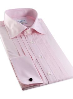 Pink Pleated Tuxedo Shirt - The Ben Silver Collection Elegant Fitted Pink Dress Shirt, Elegant Pink Long Sleeve Dress Shirt, Elegant Long Sleeve Pink Dress Shirt, Elegant Pink Shirt With Spread Collar, Pink Fitted Formal Shirt, Classic Pink Business Shirt, Elegant Pink Shirt, Classic Pink Dress Shirt For Formal Occasions, Classic Pink Dress Shirt For Business