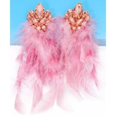 Feather & Crystal Earrings, New Color: Baby Pink Measurements: 6.75 Inches In Length Gold Feather Earrings For Party, Gold Feathered Jewelry For Parties, Glamorous Party Jewelry With Feathers, Party Feather Dangle Jewelry, Party Jewelry With Feather Dangles, Party Jewelry With Dangle Feathers, Sand Dollar Earrings, Pink Drop Earrings, Hamsa Earrings