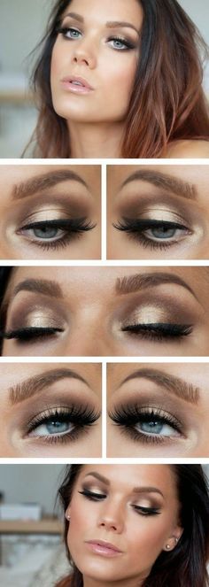 Makeup Look: False eyelashes with a neutral/champagne smokey eye @ Filomena Spa Pinterest #Lifestyle #Wellness #FilomenaSpa Fest Smink, Bronzed Makeup Tutorial, Wedding Makeup For Brunettes, Wedding Hairstyles And Makeup, Brunette Makeup, Flot Makeup, Makeup Tip