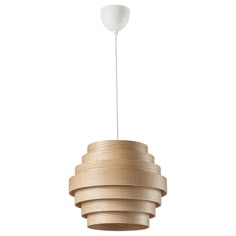 a wooden light hanging from the ceiling