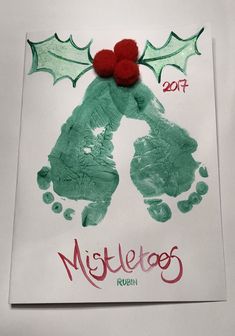 Making Christmas cards using my sons footprintAttempted the Mistletoes design Christmas Crafts For Preschoolers, Baby Christmas Crafts, Making Christmas Cards, Crafts For Preschoolers, Christmas Crafts For Toddlers, Baby Art Projects, Footprint Crafts, Christmas Cards Kids, Preschool Christmas Crafts