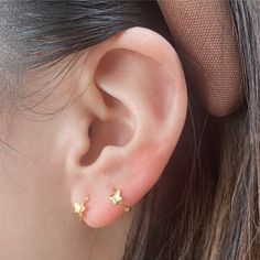 10k Solid Gold Tiny Butterfly Huggies Hoop Earring - Etsy Dainty Hoop Ear Cuff Nickel Free, Pierced Hoop Ear Cuff As A Gift, Tiny Adjustable Cartilage Earrings, Small Hoop Pierced Cartilage Earrings As Gift, Small Hoop Pierced Ear Cuff As Gift, Pierced Small Hoop Ear Cuff Gift, Delicate Huggie Hoop Earrings, Dainty Hoop Cartilage Earrings, Nickel-free Star-shaped Huggie Earrings