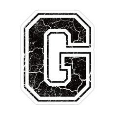 the letter g in black and white with cracked paint sticker on a white background