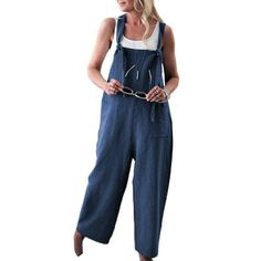 Women Loose Cotton Linen Jumpsuit Dungarees Playsuit Straps Overalls Trousers Ladies Sleeveless Baggy Pockets Long Pants Size: XL.  Color: Blue.  Gender: female.  Age Group: adult. Asos Jumpsuit, Overalls Jumpsuit, Sweat Vintage, Overalls Casual, Linen Overalls, Vintage Overalls, Dance Women, Rompers Womens Jumpsuit, Cotton Jumpsuit