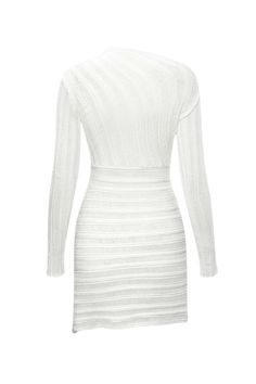 The Y2k Hollow Out Long Sleeve Knitted Mini Dress is a must-have for those looking for a slim and elegant dress that will turn heads. Made with a blend of high-quality polyester and spandex, this dress offers a slight stretch for maximum comfort and a perfect fit. The solid pattern and straight silhouette provide a timeless and versatile look, while the regular sleeve style adds a touch of sophistication. With its long sleeve cut out design, this dress is perfect for all seasons, making it a sta Ribbed V-neck Bodycon Dress For Party, Fitted White Knit Dress, White Fitted Knit Dress, Elegant White Ribbed Bodycon Dress, Chic Fitted White Sweater Dress, Chic White Fitted Sweater Dress, Fitted White Knit Sweater Dress, White Fitted Knit Sweater Dress, Fitted Knit Mini Length Dress