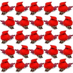 a bunch of red birds sitting on top of each other