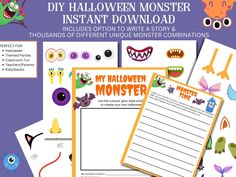 halloween monster themed printables for kids to use on their own crafts and activities