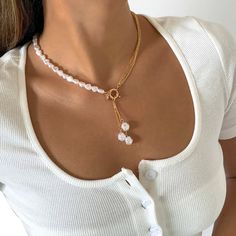 Aveuri Baroque Simulated Pearls Long Tassel Pendant Necklace For Women Pearl Types, Chain Link Necklace, Necklace For Women, Types Of Metal, Wedding Jewelry, Womens Necklaces, Tassels, Pearl Necklace, Chain Necklace