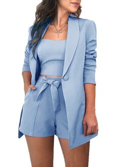 PRICES MAY VARY. ▶▶▶Material: The 3 piece blazers set made by high quality polyester. It is soft, lightweight and breathable to wear. ▶▶▶Features: 3 piece outfits for women/ Shorts set for women 3 piece/ Blazer outfits for women/ Long Sleeve/ Open front/ Solid color/ Button/ Belted shorts/ High waisted/ Bussiness suit set/ Club outfits/ Office set/ Women 3 piece pants outfits/ Jackets set ▶▶▶Occasion: Date, Club, Vacation, Home, Daily wear, Exercise, Running, Street, Party, Appointment, Nightclu Blazer E Short, Winter Mini Dresses, Tie Waist Shorts, Mini Robes, Blazer Set, Blazer And Shorts, Vest Fashion, Button Cardigan, 70 Dress