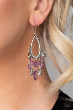 Paparazzi Earring ~ Summer Catch - Purple Summer Catch, Color Violeta, Purple Earrings, Fish Hook Earrings, Teardrop Beads, Paparazzi Accessories, Purple Crystals, Chic Accessories, Paparazzi Jewelry