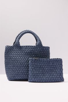 Elevate any look with the Sky's The Limit Small Tote from Sol and Selene. Crafted in durable woven neoprene, this functional bag features a detachable crossbody strap, a removable zipper pouch, and a snap closure. | SOL AND SELENE Women's Sky`s The Limit Small Tote Bag, Blue Blue Woven Leather Bags For Daily Use, Blue Rectangular Bag With Intrecciato Weave, Blue Bags With Intrecciato Weave, Blue Woven Leather Shoulder Bag, Blue Woven Leather Bag For Everyday Use, Blue Intrecciato Weave Bag For Daily Use, Blue Bags With Intrecciato Weave For Daily Use, Modern Blue Woven Leather Bag, Blue Intrecciato Weave Shoulder Bag