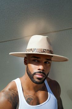 "The chicest hat we have ever made, classic silhouette. With snake details. Spot Clean Brim 10.5 cm/4 Inch Hat Crown Circumference 23-24\" Leave 1 Inch Room For Error As The Hats Are Hand Manually Measured. Can be adjusted to made smaller with internal size adjuster" Health Protocols, Walnut Cream, Fedora Fashion, Black Cowboys, Mens Hats Fashion, Fedora Hat Men, Embroidered Ribbon, Men's Formal Style, Black Men Street Fashion