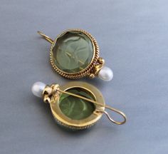 Green Intaglio Earrings, Intaglio Earrings, Vintage Earrings, Antique Earring, Handmade Jewelry, Minimalist Earring, Intaglio Jewelry - Etsy Classic Intaglio Earrings As A Gift, Round Intaglio Earrings For Anniversary, Intaglio Drop Earrings For Gift, Green Necklaces, Intaglio Jewelry, Crystal Wedding Earrings, Stone Jewelry Necklace, Minimalist Earring, Contemporary Jewelry Design