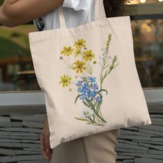 Our Designs Are Printed In-House On Sustainably Grown And Ethically Harvested Us Cotton. This Botanical Tote Features Vtg American Watercolor Art Of Blooming Wildflowers. The Flower Blossom Petals Are Depicted In Varying Shades Of Pink, Fushia, Magenta, White, Blue, Violet, Purple And Yellow Surrounded By Green Leaves. Condition: New, No Hang Tags Color: Natural Undyed Light Tan Cream With Subtle Speckling Features: 22" Self Fabric Handles Flat Tote One Side Print Fabric: 6 Oz. 100% Cotton Canva Beige Flower-shaped Canvas Bag For Daily Use, Everyday Beige Canvas Bag With Floral Print, White Botanical Style Bag For Spring, Yellow Flower-shaped Spring Bag, Spring Yellow Flower-shaped Bag, Botanical Bags For Everyday Use In Summer, Spring Botanical Rectangular Bags, Pink Fushia, Watercolor Floral Print