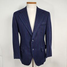 Jacket is in good preowned condition, I didn't find any flaws. - please see measurements and pictures for details.       Chest: 20",  Length: 30",  Sleeve: 25".      *Measurements are taken straight across laying flat, not doubled. Blue Button-up Blazer With Welt Pockets, Blue Single Breasted Button-up Sport Coat, Blue Single-breasted Button-up Sport Coat, Blue Single Breasted Sport Coat, Blue Single-breasted Sport Coat, Tailored Blue Sport Coat With Single Button, Tailored Single Button Blue Sport Coat, Blue Single Button Sport Coat With Lapel Collar, Blue Sport Coat With Button Closure