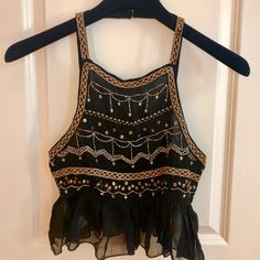 Brand New With Tags. Beautiful Free People Black Top With Woven, Bead, And Sequin Detailing. Low Back. Perfect For A Night Out Or A Hot Summer Day. Size Xs Embellished Crop Top For Evening Parties, Embellished Crop Top For Evening Party Season, Embellished Evening Crop Top For Party Season, Glamorous Summer Festive Crop Top, Embellished Crop Top For Summer Evenings, Embellished Evening Crop Top For Summer, Elegant Embellished Crop Top For Party Season, Embellished Crop Top For Summer Night Out, Elegant Embellished Black Crop Top