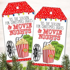 two christmas movie and movie night gift tags