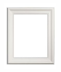 an empty white frame with beading on the edges and bottom edge, against a white background