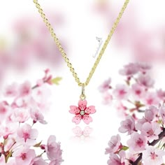 This cherry blossom necklace is not only beautiful but is also carrying a deep symbolical meaning. The national flower of Japan, the cherry blossom, or Sakura, represents a time of renewal and optimism. The little pink blossoms mark the ending of winter and the beginning of spring. The cherry blossom pendant is handpainted by me and inspired by the floral elements of vintage enamel flower jewelry of the Regency Era and Art Noveau in the 19th century. The coloring details on this flower have been Cheap Rose Gold Flower Shaped Necklace, Cute Pink Necklaces, Dainty Necklace For Spring Gift, Dainty Necklaces For Spring Gifts, Delicate Spring Necklaces For Gifts, Delicate Necklace For Spring Gift, Flower Shaped Necklace For Spring Gift, Spring Flower-shaped Necklace Gift, Spring Flower Charm Necklace For Gift