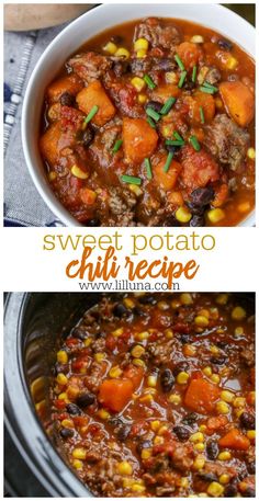 sweet potato chili recipe in a white bowl