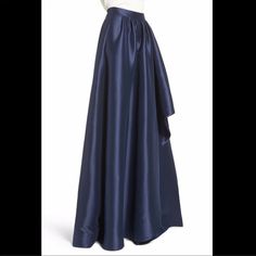 This Waist-Narrowing Ball Skirt With Satin Shine Elegantly Drapes For A Very Flattering Look - Side Zip Closure - Side-Seam Pockets - Lined - 100% Polyester - Dry Clean Blue Asymmetrical Maxi Skirt For Party, Blue Ruffled Maxi Skirt For Party, Blue Flared Evening Dress, Blue Full Maxi Skirt For Evening, Chic Blue A-line Maxi Skirt, Blue Flared Maxi Skirt For Party, Blue Flared Skirt Evening Dress, Elegant Navy Pleated Skirt, Elegant Blue Tiered Maxi Skirt