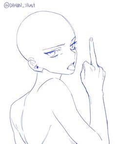 a drawing of a woman pointing to the left with her finger up in front of her face