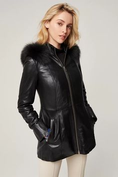 click to expand Leather Coat Outfit, Leather Coat With Fur, Coat With Fur Trim, Leather Coat Womens, Cotton Lycra Fabric, Coat With Fur, Black Leather Coat, Stylish Jackets, Coat Outfits