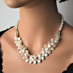 Handmade Cluster Pearl Necklace Unique Statement Necklace Beaded Double Strand Chunky Choker Artisan Gift for Women - Etsy Handmade Double Strand Pearl Jewelry, Handmade Pearl White Pearl Necklace For Anniversary, Handmade Pearl Bridal Necklace As Gift, Handmade Pearl White Bridal Necklace Gift, Unique Pearl Drop Necklace For Wedding, Unique Pearl Necklace For Wedding, Unique Wedding Pearl Drop Necklace, Unique Pearl White Necklace For Gift, Unique Pearl White Necklace As Gift