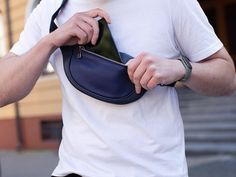 Soft Leather Belt Bag - Navy | Waist Bag by olpr USA Modern Everyday Belt Bag With Cell Phone Pocket, Modern Shoulder Bag With Hidden Phone Sleeve For Everyday, Modern Belt Bag With Phone Holder For Daily Use, Modern Belt Bag With Smooth Grain For Daily Use, Leather Belt Bag With Anti-theft Pocket For Everyday, Modern Belt Bag For Daily Use, Modern Belt Bag With Anti-theft Pocket For Daily Use, Modern Belt Bag With Cell Phone Pocket, Casual Belt Bag With Anti-theft Pocket