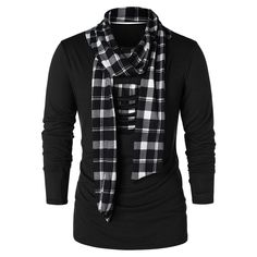 Scarf Collar Checked Print Destroyed T-shirt - Black - 3S06211217 - Men's Clothing, Men's Tops & T-Shirts, Men's T-Shirts  #MensTShirts #Men's #Clothing # #Men's #Tops #& #TShirts # #Men's #TShirts Plaid Clothing, Destroyed T Shirt, Pants Outfit Men, Fashion Site, Collar T Shirt, Winter Closet, Cheap Mens Fashion, African Clothing For Men, Plaid Outfits