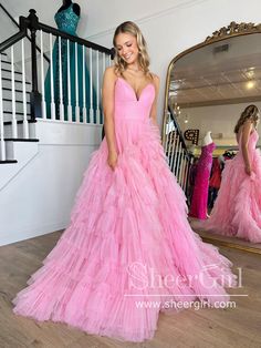 This timeless classic, the Pink Sparkly Tulle Ball Gown Layered Party Dress, features a sweetheart neckline and pleated bodice coupled with a full tiered sparkly tulle skirt, making it perfect for any special occasion. The delicate sparkle and multi-layered tulle will make you stand out in a crowd. It can be made in other colors,please contact us 1.Silhouette: A Line 2.Fabric: Tulle 3.Embellishment: Pleats 4.Neckline: Sweetheart Neck 5.Sleeve: Sleeveless 6.Waistline: Natural 7.Hem-length: Floor Black Graduation Dress, Prom Dresses Long Pink, Princess Prom Dresses, Beautiful Long Dresses, Spaghetti Strap Prom Dress, Homecoming Dresses Long, Unique Prom Dresses, Custom Size Dresses, Pink Tulle