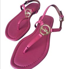 Brand New Coach Sandals Pink And Gold Hardware Front Logo Size 7. Side Gold Buckle Closure, With Logo Stamp. Coach Pink Sandals For Beach, Pink Open Toe Coach Sandals, Coach Pink Flat Sandals, Coach Pink Open Toe Sandals, Coach Flat Sandals For Vacation, Pink Leather Summer Sandals, Pink Sandals With Ankle Strap And Branded Insole, Coach Summer Sandals For Vacation, Coach Flat Sandals For Beach