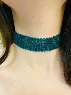 Wide Emerald Choker Green Seed Bead Choker Collar Thick - Etsy Thick Choker Necklace, Thick Choker, Emerald Choker, Unique Choker, Bead Lace, Seed Bead Choker, Green Beaded Necklace, Lace Choker, Necklace Bead