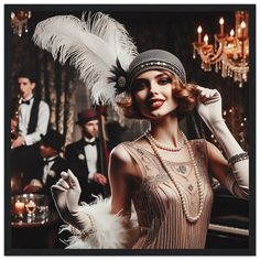 Roaring 20s  Lady in evening attire with a feather plumed hat out the night, a great Art Deco home decor or office wall decor to enjoy the elegance of the past. Makes a nice gift. twenties. This ready-to-hang wooden framed print is sturdy, durable, and ready to hang instantly! The print is made on our lighter-weight, uncoated classic matte paper.Features:The frames are made from pine and comes in black wood.They are 20-25mm /0.79"-0.98" thick and 10-14mm /0.4"-0.6" wide, providing the perfect ba Formal Gatsby Style Flapper Dress, Art Deco Wall Art, Art Deco Interior Design, Women Poster, Gatsby Style, Roaring 20s, Roaring Twenties, Art Deco Posters, Art Deco Home