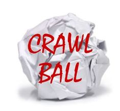 the word crawl ball written in red ink on a crumpled white paper