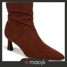 in stock Kitten Heel Ankle Boots, Lug Boots, Heel Stretch, Dress Booties, Chic Heels, Shoe Boxes, Famous Footwear, Pointed Toe Heels, Brown Fabric