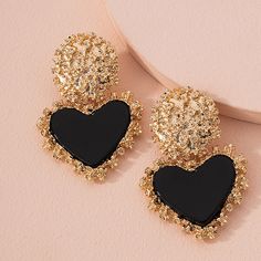 Material: Zinc Alloy Color: Black/Red Size：2.2*1.4in Black Heart Earrings, Fancy Earrings, Metal Heart, Fancy Jewellery, Heart Drop Earrings, Fancy Jewelry, Fashion Jewelry Earrings, Girly Jewelry, Stylish Jewelry