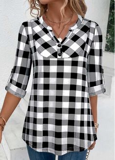 Color:Black;Size:S;Size:M;Size:L;Size:XL;Size:XXL;Package Contents:1 X Blouse;Occasion:Other;Style:Bohemian; Blouse Size Chart, Blouse Designs Catalogue, Fast Fashion Brands, Blouse Sale, Short En Jean, Casual Blouse, Black Button, Shirt Pattern, Blouse Styles