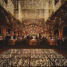 a room filled with lots of lights and tables