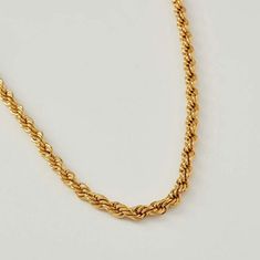 This Rope Chain Necklace in 18k gold plating epitomizes classic elegance. Its durable and intricately woven design is perfect for everyday wear or as a sophisticated accent to more formal attire. Elegant Rope Chain Link Jewelry, 14k Gold Wheat Chain Necklace For Formal Events, 14k Gold Wheat Chain Necklace For Formal Occasions, Elegant Yellow Gold Wheat Chain Necklace, Classic Rope Chain Necklace For Gift, Gold Plated Wheat Chain Necklace For Formal Occasions, Elegant Gold Necklace With Wheat Chain, Formal Gold-plated Wheat Chain Necklace, Formal Gold Plated Wheat Chain Necklace