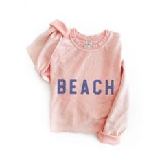 Perfect For Warmer Climates Soft And Cool On The Inside With A Textured Exterior. Baby Pink With Blue Lettering Summer Pink Crew Neck Sweatshirt, Pink Crew Neck Sweatshirt For Summer, Cozy Pink Summer Tops, Sporty Letter Print Tops For Weekend, Sporty Cotton Tops With Letter Print For Weekend, Sporty Weekend Tops With Letter Print, Sporty Tops With Letter Print For Weekend, Cozy Letter Print Tops For Spring, Soft-washed Long Sleeve Sweatshirt For Summer