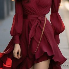 Lasaky - Exquisite Red Cocktail Dress Short Party Dress Dressy Long Sleeve Banquet Dress, Elegant Fitted A-line Chiffon Dress, Red Long Sleeve Banquet Dress, Chic Chiffon Dress For Banquet, Fitted Chiffon Midi Dress For Banquet, Long Sleeve Midi Dress For Summer Banquet, Dressy Long Sleeve Evening Dress, Chiffon Ruffled Dress For Party Season, Summer Long Sleeve Midi Dress For Banquet